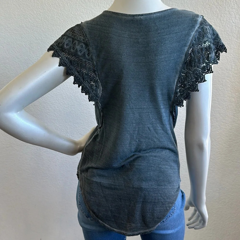 Free People embroidered phoenix lace sleeves Top - Picture 3 of 8